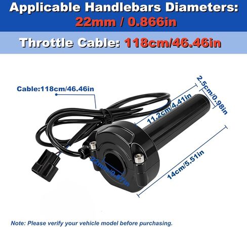 Compatible Fit for Yozma IN10 Electric Dirt Bike Twist Throttle, Yozma Throttle Grip Assembly with Rolling Bearing, Full Twist Throttle & Cable Kit, Replacing OEM Yozma IN10 Throttle Parts for E-Bike in Kuwait