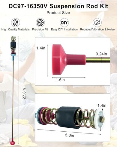قضبان تعليق غسالة DC97-16350V (27.6 بوصة) مناسبة لغسالة سامسونج WA54R7200AV/US WA54R7200AW/US WA5AR7200AV/US WA54R7600AV/US WA54R7600AC/US، مجموعة مخمّد DC97-16350V، 4 قطع in Kuwait