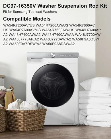 قضبان تعليق غسالة DC97-16350V (27.6 بوصة) مناسبة لغسالة سامسونج WA54R7200AV/US WA54R7200AW/US WA5AR7200AV/US WA54R7600AV/US WA54R7600AC/US، مجموعة مخمّد DC97-16350V، 4 قطع in Kuwait