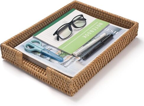 Rattan Letter Tray, Wicker Desk Tray, Woven Desk Organizer, A4 Paper, Document, File, Mail, Magazine Storage Basket for Office, Classroom, Home Desktop in Kuwait