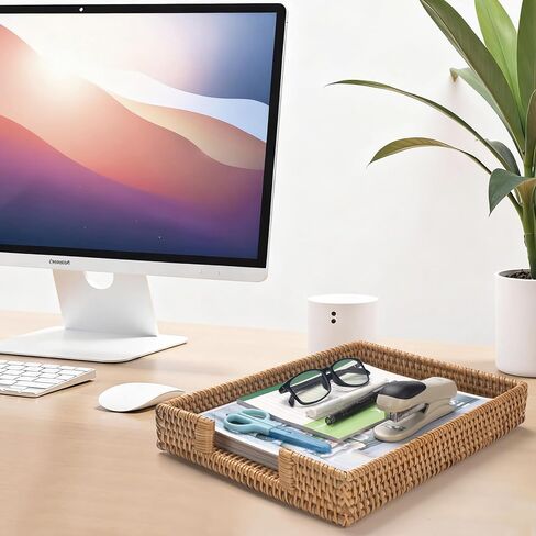 Rattan Letter Tray, Wicker Desk Tray, Woven Desk Organizer, A4 Paper, Document, File, Mail, Magazine Storage Basket for Office, Classroom, Home Desktop in Kuwait