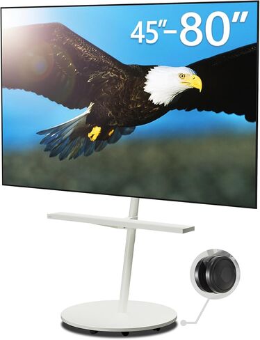 WALL Seven Stand A2 Grand | Rolling TV Stand for 45–80" w/ 37.4" Soundbar Shelf | Satin White | Portable TV Stand with Shelf | Height Adjustable, Space Saving, for Living Room, Bedroom and Office in Kuwait