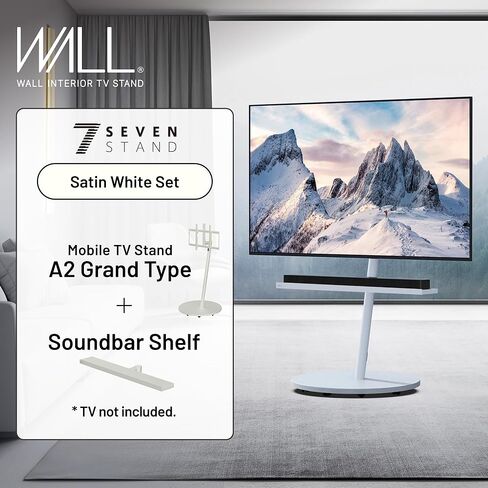 WALL Seven Stand A2 Grand | Rolling TV Stand for 45–80" w/ 37.4" Soundbar Shelf | Satin White | Portable TV Stand with Shelf | Height Adjustable, Space Saving, for Living Room, Bedroom and Office in Kuwait