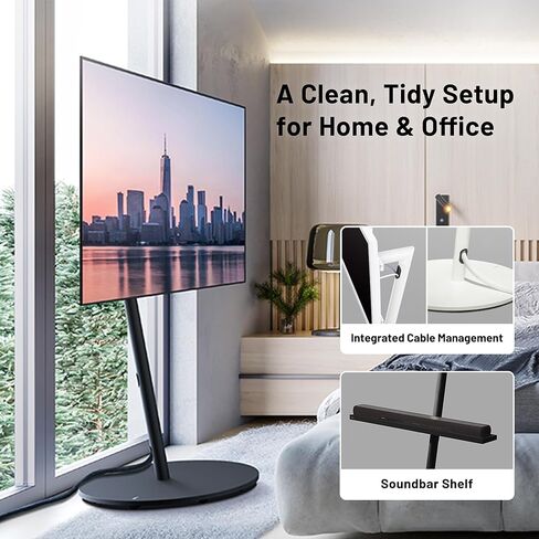 WALL Seven Stand A2 Grand | Rolling TV Stand for 45–80" w/ 37.4" Soundbar Shelf | Satin White | Portable TV Stand with Shelf | Height Adjustable, Space Saving, for Living Room, Bedroom and Office in Kuwait