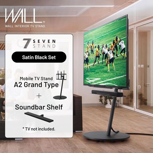 WALL Seven Stand A2 Grand | Rolling TV Stand for 45–80" w/ 37.4" Soundbar Shelf | Satin Black | Portable TV Stand with Shelf | Height Adjustable, Space Saving, for Living Room, Bedroom and Office in Kuwait