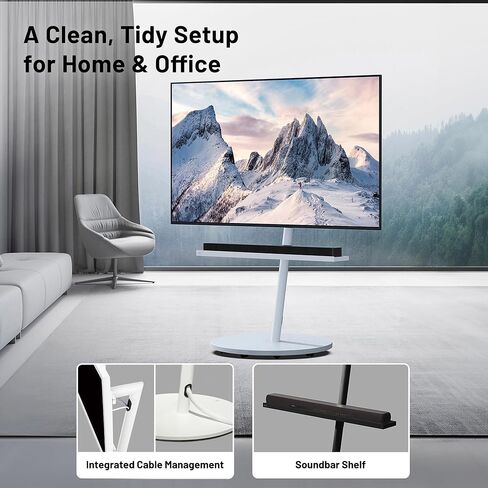 WALL Seven Stand A2 Grand | Rolling TV Stand for 45–80" w/ 37.4" Soundbar Shelf | Satin Black | Portable TV Stand with Shelf | Height Adjustable, Space Saving, for Living Room, Bedroom and Office in Kuwait