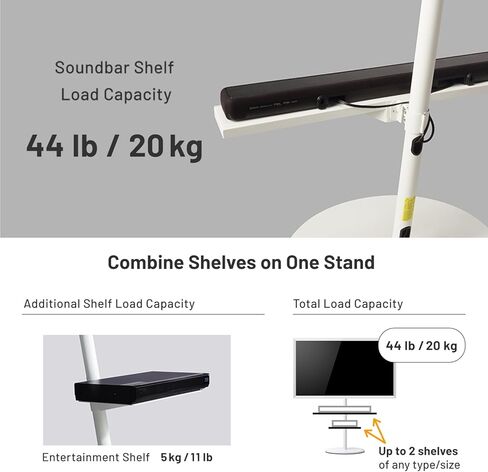 WALL Seven Stand A2 Grand | Rolling TV Stand for 45–80" w/ 37.4" Soundbar Shelf | Satin Black | Portable TV Stand with Shelf | Height Adjustable, Space Saving, for Living Room, Bedroom and Office in Kuwait