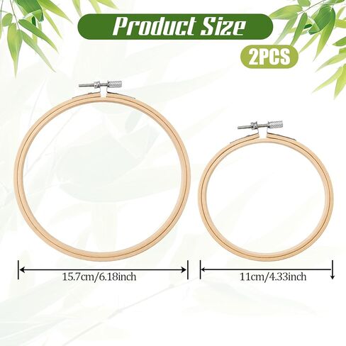 2 PCS Embroidery Hoop with Metal Screw, 4 Inch 6 Inch Bamboo Frame Circle Cross Stitchs Hoops Adjustable Bamboo Croses Stitch Hoop Ring Round Embroiderys Hoops Set for Friendly Embroidery, Cross Stitc in Kuwait