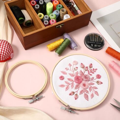 2 PCS Embroidery Hoop with Metal Screw, 4 Inch 6 Inch Bamboo Frame Circle Cross Stitchs Hoops Adjustable Bamboo Croses Stitch Hoop Ring Round Embroiderys Hoops Set for Friendly Embroidery, Cross Stitc in Kuwait