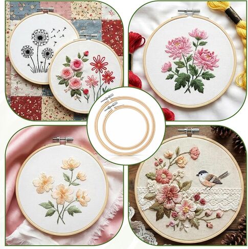 2 PCS Embroidery Hoop with Metal Screw, 4 Inch 6 Inch Bamboo Frame Circle Cross Stitchs Hoops Adjustable Bamboo Croses Stitch Hoop Ring Round Embroiderys Hoops Set for Friendly Embroidery, Cross Stitc in Kuwait