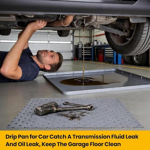 8 Pcs Oil Drip Pan For Under Car Set,With Raised Edge,and 5 Large Oil Absorbent Pads, Storage Pouch & Gloves, Waterproof No Splatter Reusable Oil Tray,27 X 27 In Oil Spill Mat For Garage Floor in Kuwait