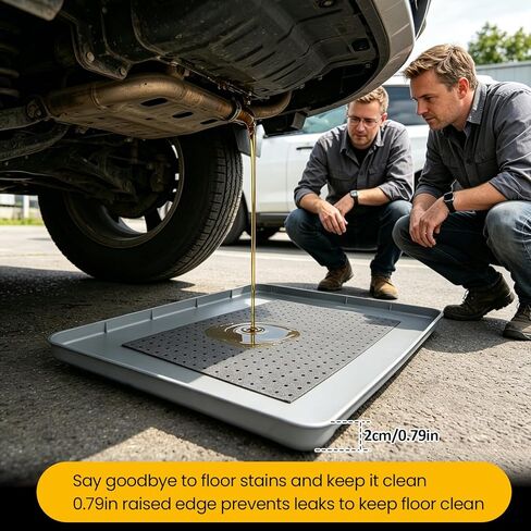 8 Pcs Oil Drip Pan For Under Car Set,With Raised Edge,and 5 Large Oil Absorbent Pads, Storage Pouch & Gloves, Waterproof No Splatter Reusable Oil Tray,27 X 27 In Oil Spill Mat For Garage Floor in Kuwait