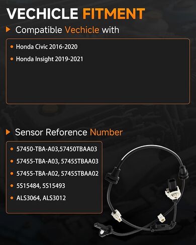 مستشعر سرعة العجلات الأمامية ABS من MOTOALL متوافق مع Honda Civic 2016-2020، Insight 2019-2021، يستبدل 57450-TBA-A03 - جانب السائق والراكب in Kuwait