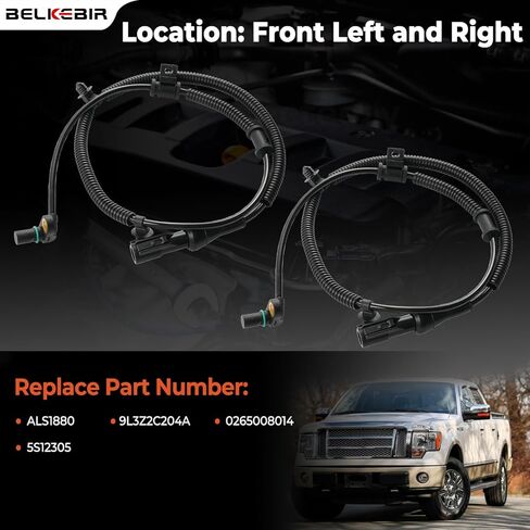 قطعتان من مستشعر سرعة العجلات الأمامية ABS يسار ويمين متوافق مع 2009-2010 Ford F-150 F150، 2010 Expedition، 2010 Lincoln Navigator Driver & Passenger Side ABS Sensor استبدال ALS1880 5S12305 9L3Z2C204A in Kuwait