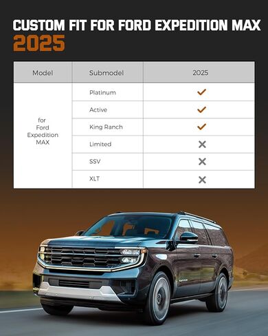 سجادة شحن لسيارة Ford Expedition MAX 2025 2026 (تناسب فقط مقاعد MAX 7/8) مع حماية مسند الظهر، وبطانة صندوق السيارة TPE لجميع الأحوال الجوية وغطاء خلفي للمقعد الخلفي in Kuwait