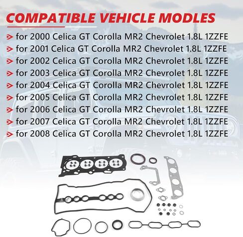 1 مجموعة محرك عدة حشوات الإصلاح HS26158PT يناسب 2000-2008 سيليكا GT كورولا MR2 شيفروليه 1.8L 1ZZFE HS26158PT-2 ES71066 FS2024 in Kuwait