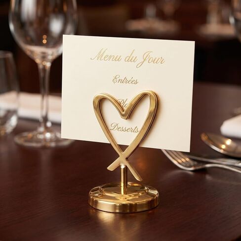 Heart Shaped Table Holder Clip with Base Wedding Desktop Decor Photo and Memo Note Holder for Office Party Home Chic Golden Metal Card Display in Kuwait