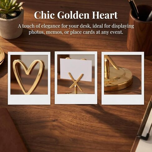 Heart Shaped Table Holder Clip with Base Wedding Desktop Decor Photo and Memo Note Holder for Office Party Home Chic Golden Metal Card Display in Kuwait