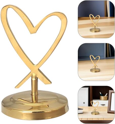 Heart Shaped Table Holder Clip with Base Wedding Desktop Decor Photo and Memo Note Holder for Office Party Home Chic Golden Metal Card Display in Kuwait