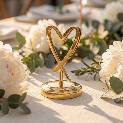 Heart Shaped Table Holder Clip with Base Wedding Desktop Decor Photo and Memo Note Holder for Office Party Home Chic Golden Metal Card Display in Kuwait
