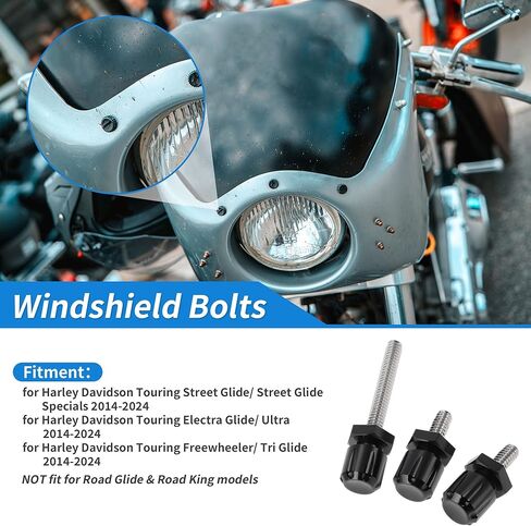 مسامير الزجاج الأمامي لـ Harley Davidson Touring Street Glide/Street Glide عروض خاصة 2014-2024 1 قطعة مسمار طويل 2 قطعة مسامير قصيرة سبائك الألومنيوم أسود in Kuwait