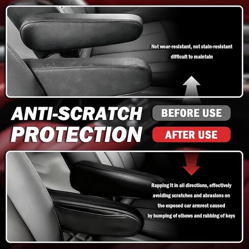 2PCS Leather Arm Rest Cover for Car with Side Pocket,Soft & Comfortable Car Armrest Cover for Anti-Scratch Protection,Universal Cars Arm Rest Covers Pad Cars Interior Accessories in Kuwait
