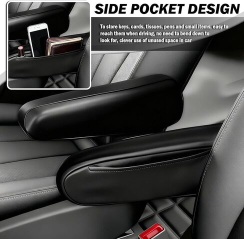 2PCS Leather Arm Rest Cover for Car with Side Pocket,Soft & Comfortable Car Armrest Cover for Anti-Scratch Protection,Universal Cars Arm Rest Covers Pad Cars Interior Accessories in Kuwait