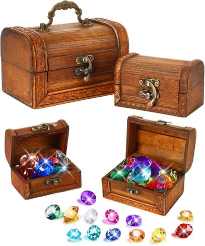 MARFOREVER Diving Gem Pool Toys (Only Box No Gem), 2 Pack Wooden Vintage Pirate Treasure Chest Pool Gem Boxes Vintage Treasures Box Toys for Summer Underwater Pirate Hunt Party Games Favors in Kuwait