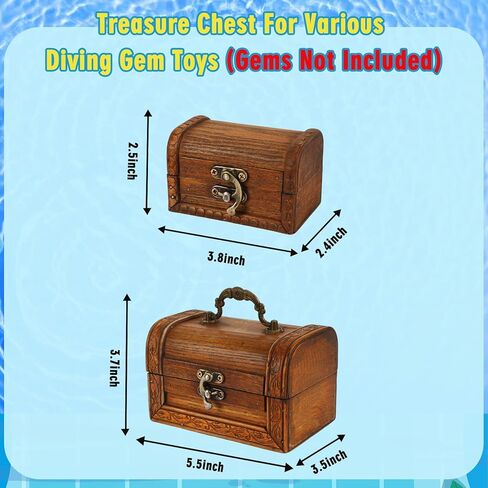 MARFOREVER Diving Gem Pool Toys (Only Box No Gem), 2 Pack Wooden Vintage Pirate Treasure Chest Pool Gem Boxes Vintage Treasures Box Toys for Summer Underwater Pirate Hunt Party Games Favors in Kuwait