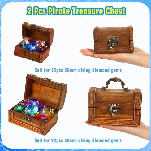 MARFOREVER Diving Gem Pool Toys (Only Box No Gem), 2 Pack Wooden Vintage Pirate Treasure Chest Pool Gem Boxes Vintage Treasures Box Toys for Summer Underwater Pirate Hunt Party Games Favors in Kuwait