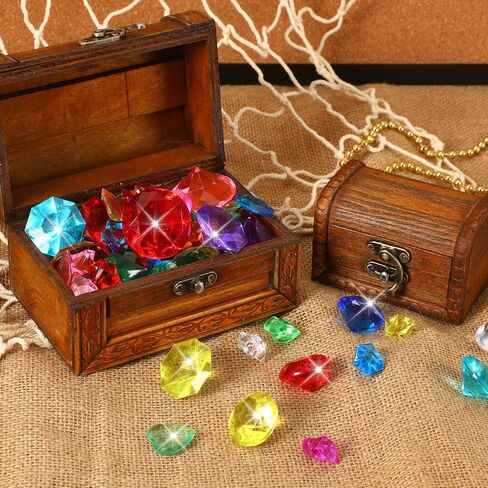 MARFOREVER Diving Gem Pool Toys (Only Box No Gem), 2 Pack Wooden Vintage Pirate Treasure Chest Pool Gem Boxes Vintage Treasures Box Toys for Summer Underwater Pirate Hunt Party Games Favors in Kuwait