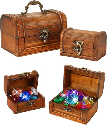 MARFOREVER Diving Gem Pool Toys (Only Box No Gem), 2 Pack Wooden Vintage Pirate Treasure Chest Pool Gem Boxes Vintage Treasures Box Toys for Summer Underwater Pirate Hunt Party Games Favors in Kuwait