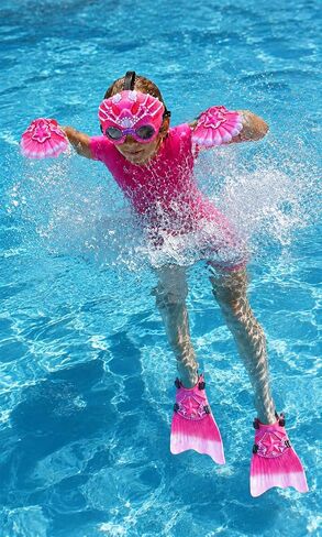 Super Swimmer Princess Mermaid Swim Gear for Kids – Princess Mask with Built-in Goggles, Flippers & Web Gloves – NEW Improved Straps & Buckles – Fun Mermaid Costume Pool Toy Ages 4-12 in Kuwait