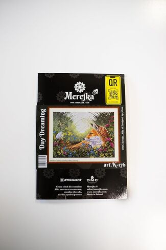 Merejka Cross Stitch Kit – Day Dreaming Fox in Wildflowers K-176 | Zweigart Aida 16 Ecru | 40 DMC Colors | 15×11 in / 38×29 cm in Kuwait