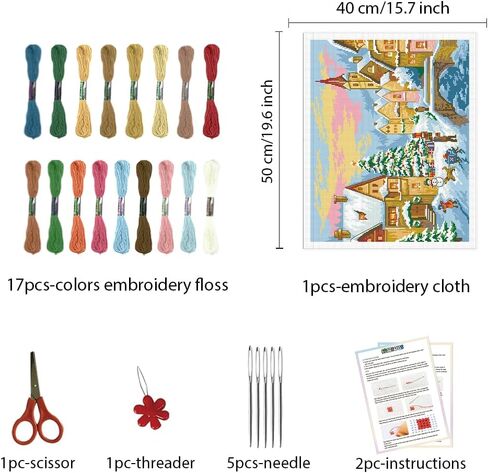 FREEBLOSS 11CT Christmas Stamped Cross Stitch Kit for Adults Beginners with Instructions Christmas Village Cross Stitch Kit Embroidery Wall Art Decoration No Frame 16x20in/40x50cm in Kuwait