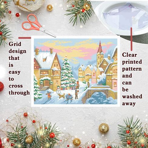 FREEBLOSS 11CT Christmas Stamped Cross Stitch Kit for Adults Beginners with Instructions Christmas Village Cross Stitch Kit Embroidery Wall Art Decoration No Frame 16x20in/40x50cm in Kuwait