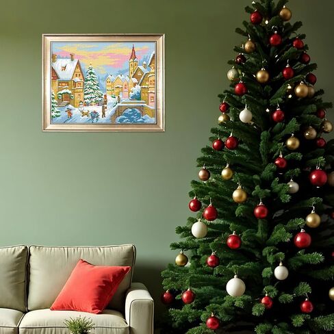 FREEBLOSS 11CT Christmas Stamped Cross Stitch Kit for Adults Beginners with Instructions Christmas Village Cross Stitch Kit Embroidery Wall Art Decoration No Frame 16x20in/40x50cm in Kuwait