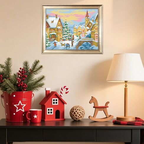 FREEBLOSS 11CT Christmas Stamped Cross Stitch Kit for Adults Beginners with Instructions Christmas Village Cross Stitch Kit Embroidery Wall Art Decoration No Frame 16x20in/40x50cm in Kuwait