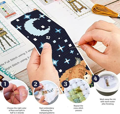 FREEBLOSS 6 Set 11CT Cross Stitch Bookmark Kit Highland Cattle Cartoon Stamped Crossstitch Kits Embroidery Bookmarks with Instructions for Beginner Adult 8"x2.4" in Kuwait