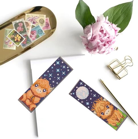 FREEBLOSS 6 Set 11CT Cross Stitch Bookmark Kit Highland Cattle Cartoon Stamped Crossstitch Kits Embroidery Bookmarks with Instructions for Beginner Adult 8"x2.4" in Kuwait