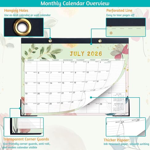 Desk Calendar 2026-2027 – Apr 2026 – Dec 2027, 21 Monthly Desk Calendar, 2026 Large Desk Calendar, 17'' x 12'', 2026-2027 Desk/Wall Calendar with Ruled Blocks, Notes, Desk Pad, 2 Corner Protectors in Kuwait