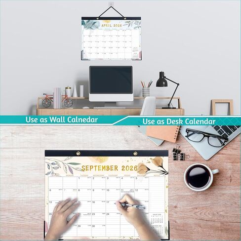 Desk Calendar 2026-2027 – Apr 2026 – Dec 2027, 21 Monthly Desk Calendar, 2026 Large Desk Calendar, 17'' x 12'', 2026-2027 Desk/Wall Calendar with Ruled Blocks, Notes, Desk Pad, 2 Corner Protectors in Kuwait