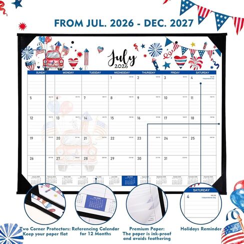 Desk Calendar 2026-2027 - 18 Months Desk Calendar 2026-2027 Large 22'' x 17'', from July 2026 to December 2027, Calendars with Protect Corner, Julian Dates in Kuwait