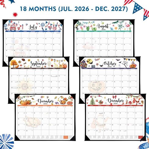 Desk Calendar 2026-2027 - 18 Months Desk Calendar 2026-2027 Large 22'' x 17'', from July 2026 to December 2027, Calendars with Protect Corner, Julian Dates in Kuwait