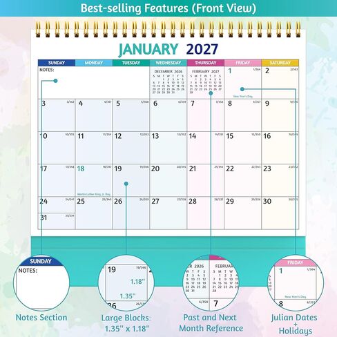 تقويم المكتب 2026-2027 - تقويم سطح المكتب القابل للطي 2026-2027، 18 شهرًا يوليو 2026 - ديسمبر 2027، 10 بوصة × 8 بوصة، كبير مع ملاحظات، المهام الواجبة، نظرة عامة سنوية، ورق سميك، رائع لسهولة التخطيط - متعدد الألوان in Kuwait