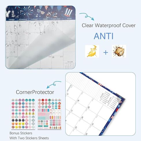 2026-2027 Desk Calendar - 22" x 17", 18 Month Calendar Jul 2026 - Dec 2027, Large Monthly Desktop Calendar with Daily Blocks, Thick Paper, Corner Protectors - Colorful(2 Stickers Included) in Kuwait