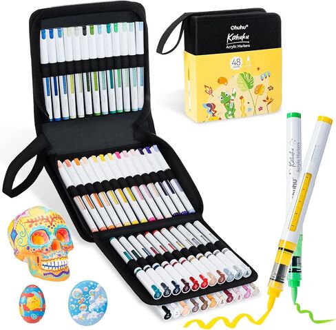 Ohuhu Acrylic Paint Markers Brush Tip: 48 Colors Automatic Ink Control Acrylic Markers High Opacity Paint Pens Water-Resistant Lightfast for Rock Painting 3D Prints Easter Egg Wood DIY Crafts - Kahuku in Kuwait
