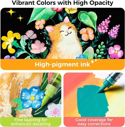 Ohuhu Acrylic Paint Markers Brush Tip: 48 Colors Automatic Ink Control Acrylic Markers High Opacity Paint Pens Water-Resistant Lightfast for Rock Painting 3D Prints Easter Egg Wood DIY Crafts - Kahuku in Kuwait