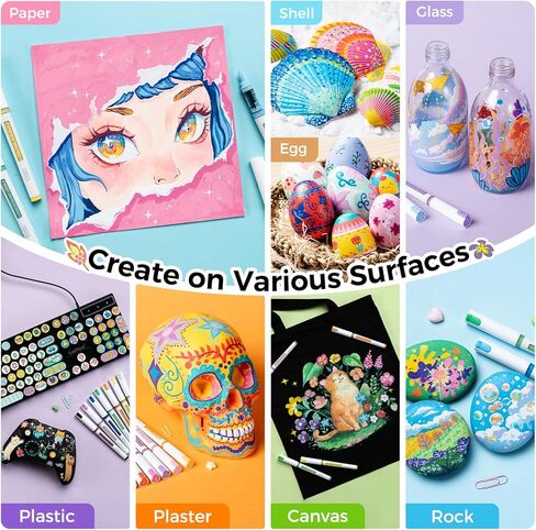 Ohuhu Acrylic Paint Markers Brush Tip: 48 Colors Automatic Ink Control Acrylic Markers High Opacity Paint Pens Water-Resistant Lightfast for Rock Painting 3D Prints Easter Egg Wood DIY Crafts - Kahuku in Kuwait