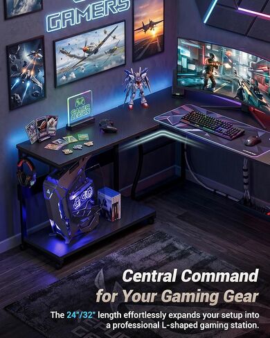 Armocity Computer Tower Stand - PC Stand for Floor with Power Outlets, PC Tower Stand for Carpet, PC Holder Under Desk with Wheels and Hooks, Gaming Console & Computer Cart, Carbon Fiber Black, 24" in Kuwait